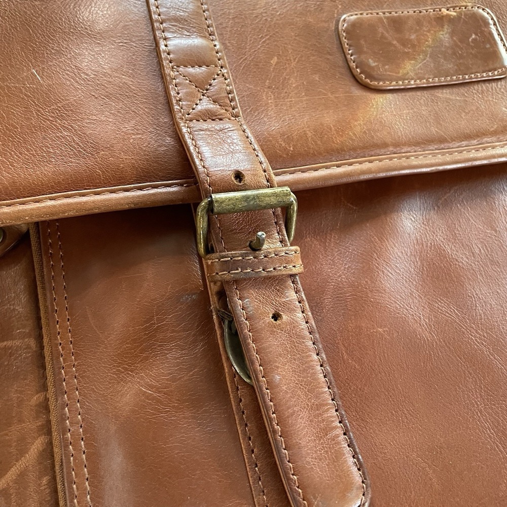 Vintage Wilsons Mens Cognac Leather Briefcase Messenger Bag Alla Moda Bellezza - Picture 2 of 10